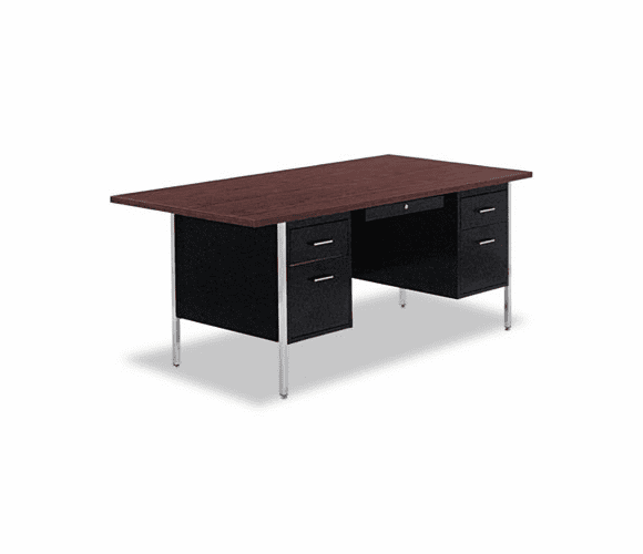 ALESD217236BW Double Pedestal Steel Desk, 72w x 36d x 29-1/2h, Walnut/Black By ALERA