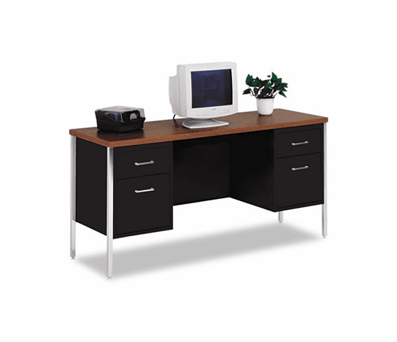 ALESD256020BW Double Pedestal Steel Credenza, 60w x 20d x 29-1/2h, Walnut/Black By ALERA