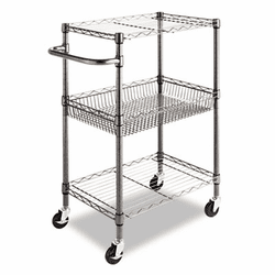 ALESW342416BA Three-Tier Wire Rolling Cart, 16w x 26d x 39h, Black Anthracite By ALERA