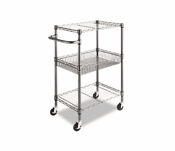 ALESW342416BA Three-Tier Wire Rolling Cart, 16w x 26d x 39h, Black Anthracite By ALERA