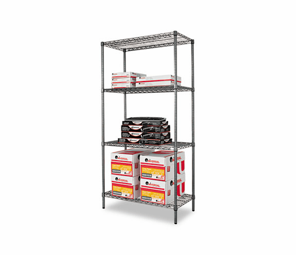 ALESW503618BA Wire Shelving Starter Kit, 4 Shelves, 36w x 18d x 72h, Black Anthracite By ALERA