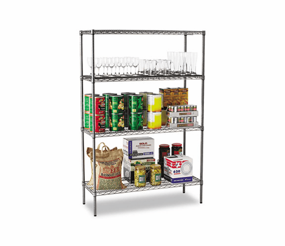 ALESW504818BA Wire Shelving Starter Kit, 4 Shelves, 48w x 18d x 72h, Black Anthracite By ALERA