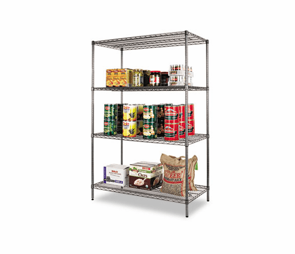 ALESW504824BA Wire Shelving Starter Kit, 4 Shelves, 48w x 24d x 72h, Black Anthracite By ALERA