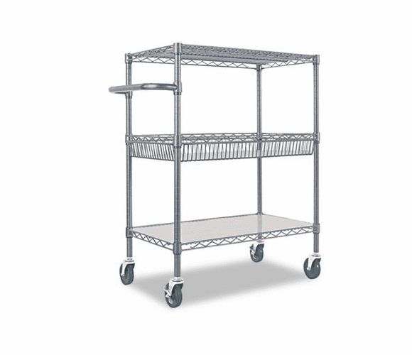 ALESW543018BA Three-Tier Wire Rolling Cart, 30w x 18d x 40h, Black Anthracite By ALERA