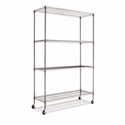 ALESW604818BA Complete Wire Shelving Unit w/Caster, 4-Shelf, 48w x 18d x 72h, Black Anthracite By ALERA