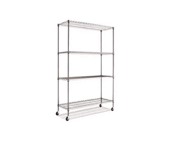 ALESW604818BA Complete Wire Shelving Unit w/Caster, 4-Shelf, 48w x 18d x 72h, Black Anthracite By ALERA