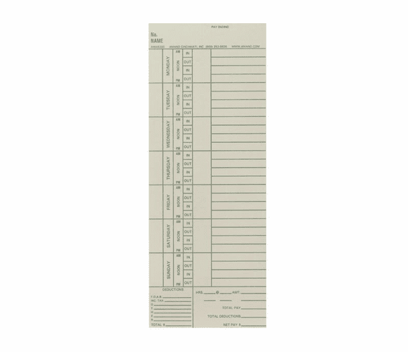 AMA5200 Weekly Time Cards (1000/pk) By Amano