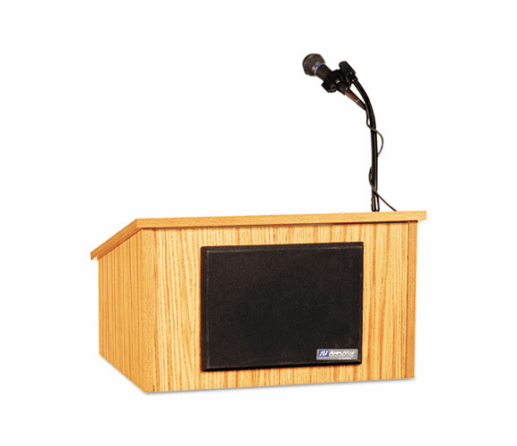 APLS250OK Sound System Tabletop Lectern, 24w x 20d x 14h, Medium Oak By AMPLIVOX PORTABLE SOUND SYS.