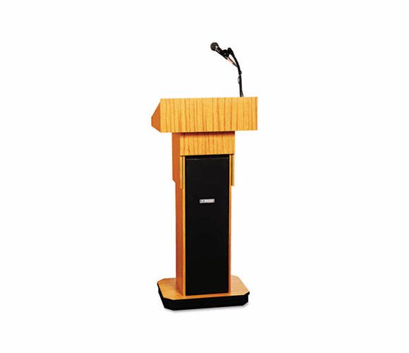 APLS505AMO Executive Adjustable Sound Column Lectern, 21w x 15d x 46-1/2h, Medium Oak By AMPLIVOX PORTABLE SOUND SYS.