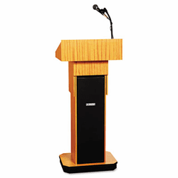APLSW505AMO Exec. Adjustable Sound Column Lectern, Wireless, 21w x 15d x 46-1/2h, Medium Oak By AMPLIVOX PORTABLE SOUND SYS.