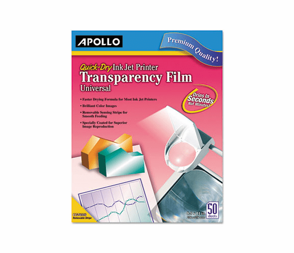 APOCG7031S Inkjet Printer Transparency Film, Clear, 50/Box By APOLLO AUDIO VISUAL