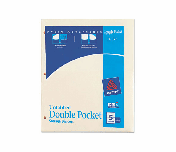 AVE03075 Untabbed Double Pocket Manila Dividers, 11 x 9, 5/Pack By AVERY-DENNISON