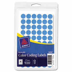 AVE05050 Removable Self-Adhesive Color-Coding Labels, 1/2in dia, Light Blue, 840/Pack By AVERY-DENNISON