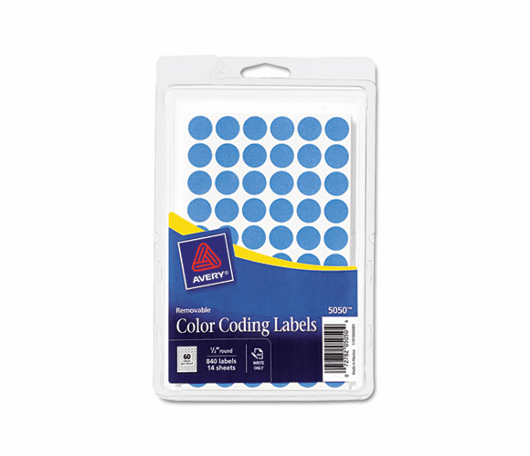 AVE05050 Removable Self-Adhesive Color-Coding Labels, 1/2in dia, Light Blue, 840/Pack By AVERY-DENNISON