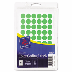 AVE05052 Removable Self-Adhesive Color-Coding Labels, 1/2in dia, Neon Green, 840/Pack By AVERY-DENNISON