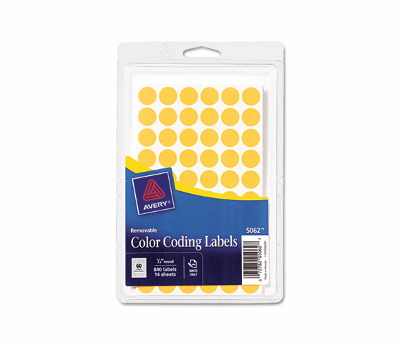 AVE05062 Removable Self-Adhesive Color-Coding Labels, 1/2in dia, Neon Orange, 840/Pack By AVERY-DENNISON