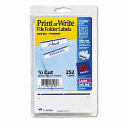 AVE05200 Print or Write File Folder Labels, 11/16 x 3-7/16, White/Dark Blue Bar, 252/Pack By AVERY-DENNISON