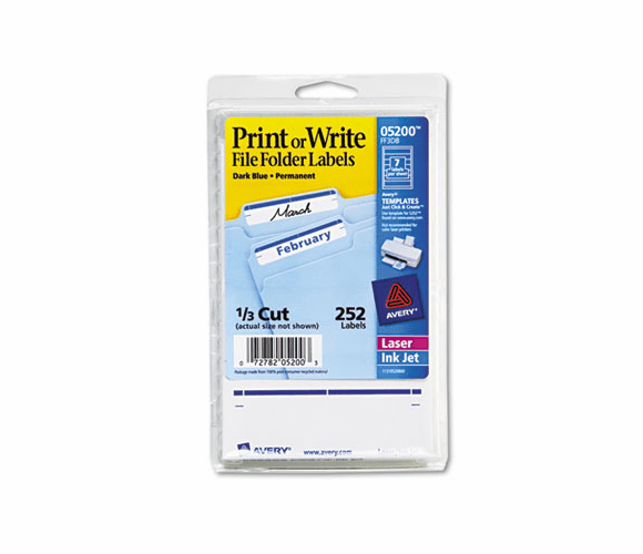 AVE05200 Print or Write File Folder Labels, 11/16 x 3-7/16, White/Dark Blue Bar, 252/Pack By AVERY-DENNISON