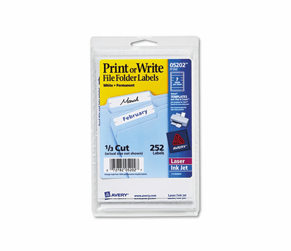 AVE05202 Print or Write File Folder Labels, 11/16 x 3-7/16, White, 252/Pack By AVERY-DENNISON