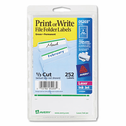 AVE05203 Print or Write File Folder Labels, 11/16 x 3-7/16, White/Green Bar, 252/Pack By AVERY-DENNISON