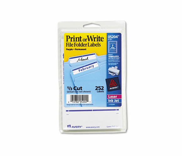 AVE05204 Print or Write File Folder Labels, 11/16 x 3-7/16, White/Purple Bar, 252/Pack By AVERY-DENNISON