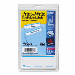 AVE05206 Print or Write File Folder Labels, 11/16 x 3-7/16, WE/Light Blue Bar, 252/Pack By AVERY-DENNISON
