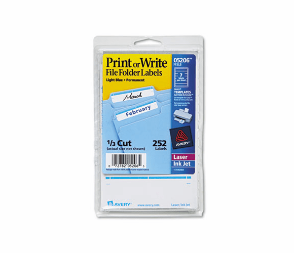 AVE05206 Print or Write File Folder Labels, 11/16 x 3-7/16, WE/Light Blue Bar, 252/Pack By AVERY-DENNISON