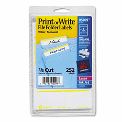 AVE05209 Print or Write File Folder Labels, 11/16 x 3-7/16, White/Yellow Bar, 252/Pack By AVERY-DENNISON