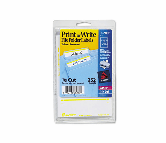 AVE05209 Print or Write File Folder Labels, 11/16 x 3-7/16, White/Yellow Bar, 252/Pack By AVERY-DENNISON