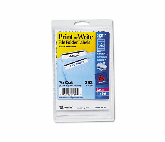 AVE05211 Print or Write File Folder Labels, 11/16 x 3-7/16, White/Black Bar, 252/Pack By AVERY-DENNISON
