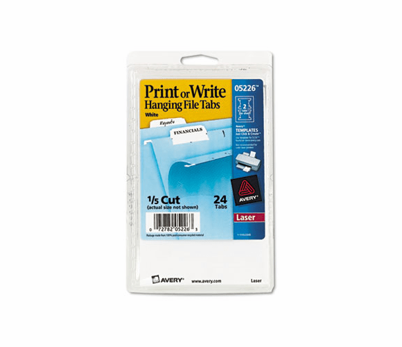 AVE05226 Print/Write-On Hanging Tabs, 1/5 Tab, 2 1/16 Inch, White, 24/Pack By AVERY-DENNISON
