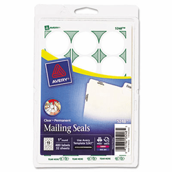 AVE05248 Print or Write Mailing Seals, 1in dia., Clear, 480/Pack By AVERY-DENNISON
