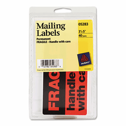AVE05283 "FragileHandle with Care" Labels, 3 x 5, Black/Neon Red, 40/Pack By AVERY-DENNISON