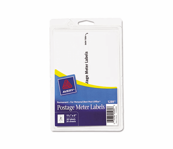 AVE05289 Postage Meter Labels for Personal Post Office E700, 1-3/16 x 6, White, 60/Pack By AVERY-DENNISON