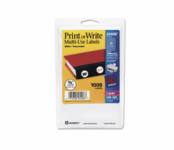 AVE05408 Print or Write Removable Multi-Use Labels, 3/4in dia, White, 1008/Pack By AVERY-DENNISON