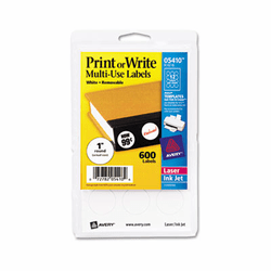 AVE05410 Print or Write Removable Multi-Use Labels, 1in dia, White, 600/Pack By AVERY-DENNISON