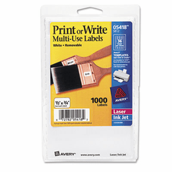 AVE05418 Print or Write Removable Multi-Use Labels, 1/2 x 3/4, White, 1000/Pack By AVERY-DENNISON