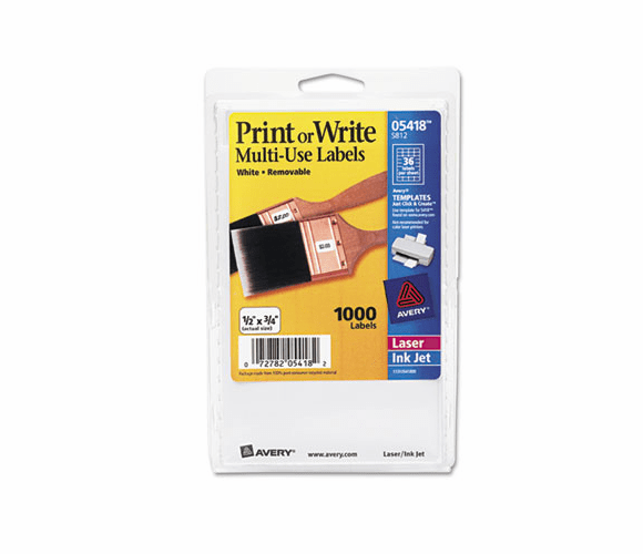 AVE05418 Print or Write Removable Multi-Use Labels, 1/2 x 3/4, White, 1000/Pack By AVERY-DENNISON