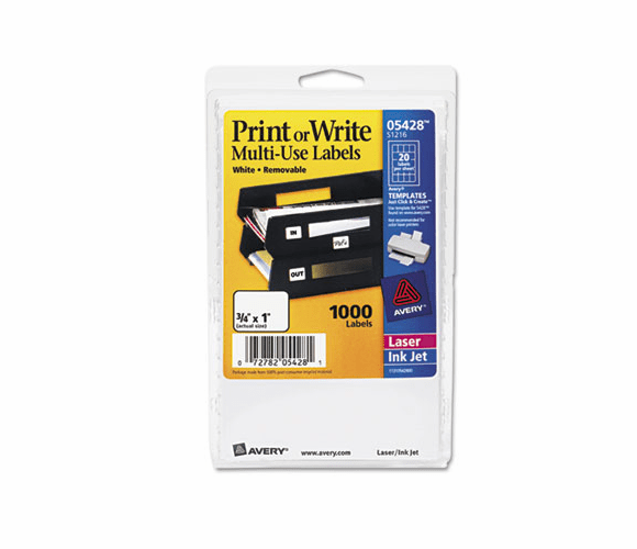 AVE05428 Print or Write Removable Multi-Use Labels, 3/4 x 1, White, 1000/Pack By AVERY-DENNISON