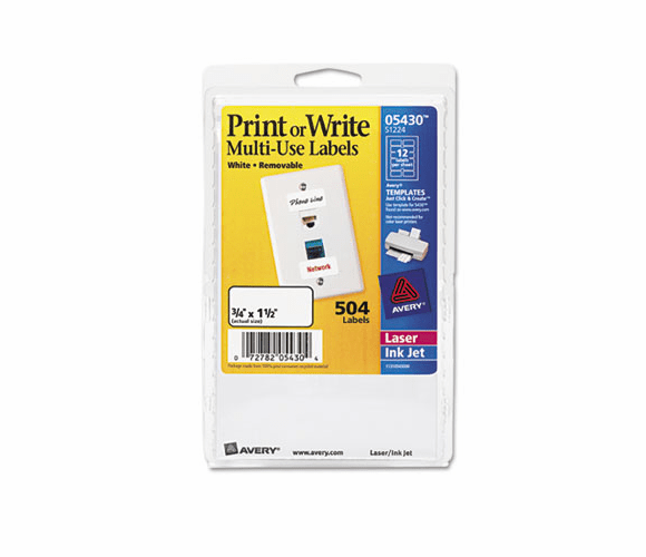 AVE05430 Print or Write Removable Multi-Use Labels, 3/4 x 1-1/2, White, 504/Pack By AVERY-DENNISON