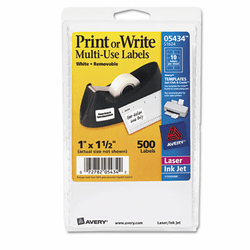 AVE05434 Print or Write Removable Multi-Use Labels, 1 x 1-1/2, White, 500/Pack By AVERY-DENNISON