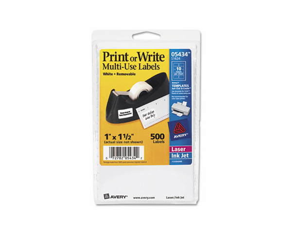 AVE05434 Print or Write Removable Multi-Use Labels, 1 x 1-1/2, White, 500/Pack By AVERY-DENNISON