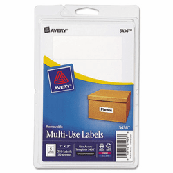 AVE05436 Print or Write Removable Multi-Use Labels, 1 x 3, White, 250/Pack By AVERY-DENNISON