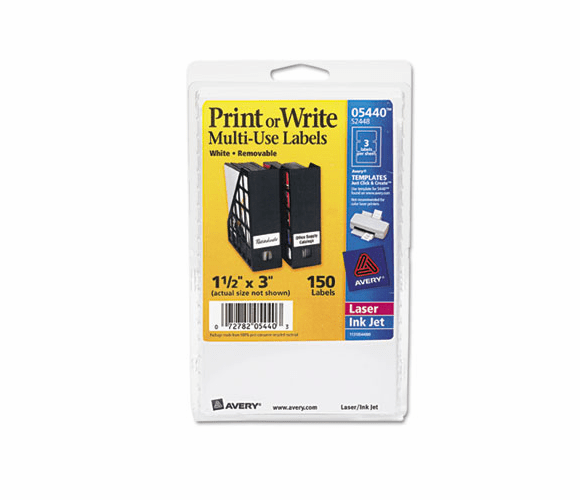 AVE05440 Print or Write Removable Multi-Use Labels, 1-1/2 x 3, White, 150/Pack By AVERY-DENNISON