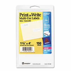 AVE05452 Print or Write Removable Multi-Use Labels, 1-1/2 x 4, White, 150/Pack By AVERY-DENNISON