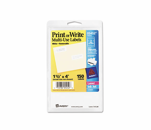 AVE05452 Print or Write Removable Multi-Use Labels, 1-1/2 x 4, White, 150/Pack By AVERY-DENNISON