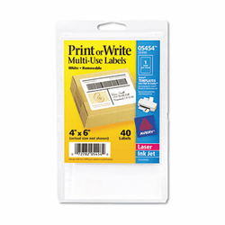 AVE05454 Print or Write Removable Multi-Use Labels, 4 x 6, White, 40/Pack By AVERY-DENNISON