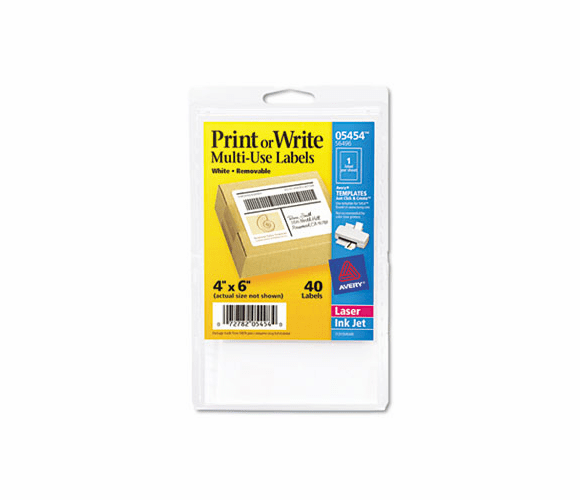 AVE05454 Print or Write Removable Multi-Use Labels, 4 x 6, White, 40/Pack By AVERY-DENNISON