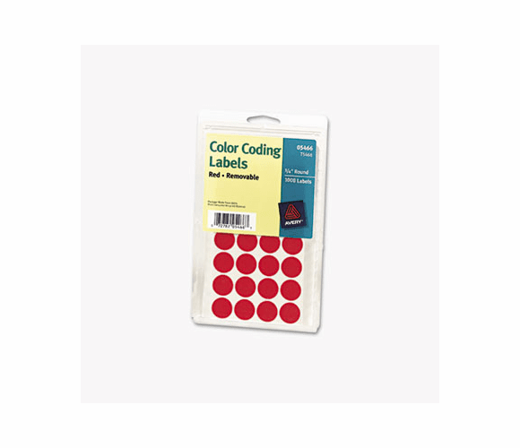 AVE05466 Print or Write Removable Color-Coding Labels, 3/4in dia, Red, 1008/Pack By AVERY-DENNISON