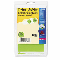 AVE05468 Print or Write Removable Color-Coding Labels, 3/4in dia, Neon Green, 1008/Pack By AVERY-DENNISON
